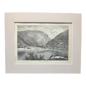 Antique 1874 Wood Engraving "Delaware Water-Gap" PA in Frame-Ready 11x14 Mat
