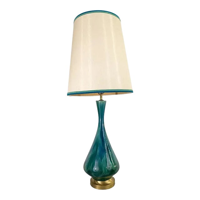 Mid Century Modern Green Malachite Table Lamp For Sale