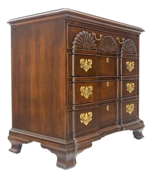 Block Front Carved Scallops Brass Drop Pulls 4 Drawers Bachelor Chest