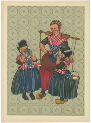 Everyday Staphorst Dress with Children and Milkmaid, 1932, Paper