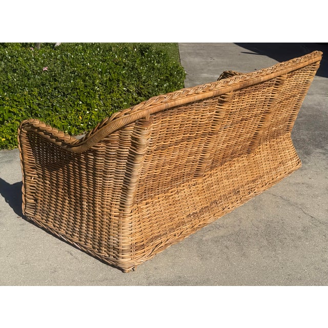 Wood Vintage 72” Handwoven Rattan Sofa With Large Braid Trim For Sale - Image 7 of 12