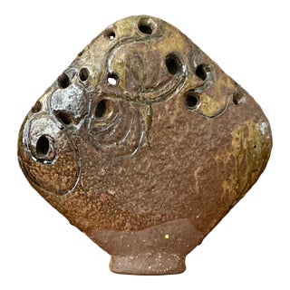 Vintage Boho Original Studio Pottery Flower Frog Vase For Sale