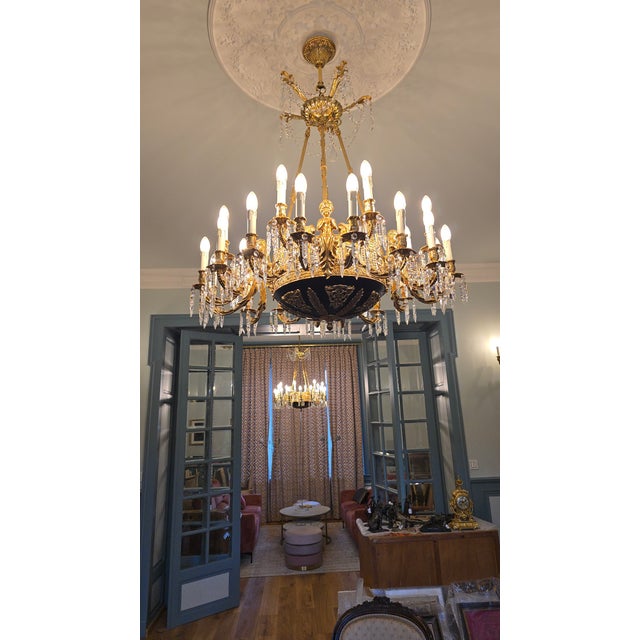 21st Century Putto Brass Empire Chandelier Lamp in Antique Gold For Sale - Image 12 of 13