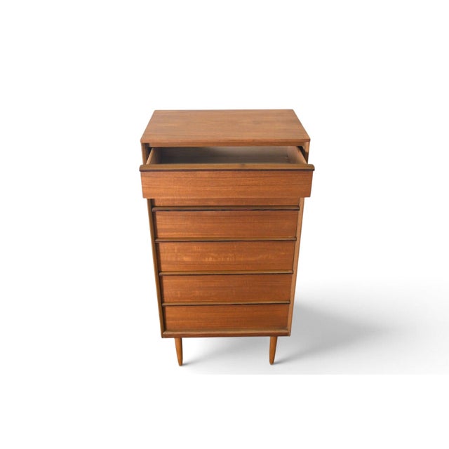 Mid 20th Century Narrow Teak + Rosewood Highboy Dresser For Sale - Image 5 of 7