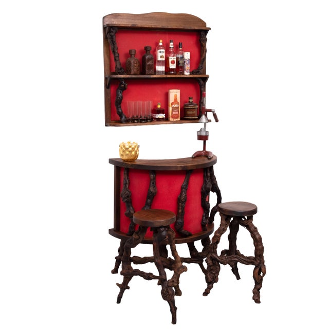 Brown French Vinery Bar and Stool Set, 1960s, Set of 4 For Sale - Image 8 of 16