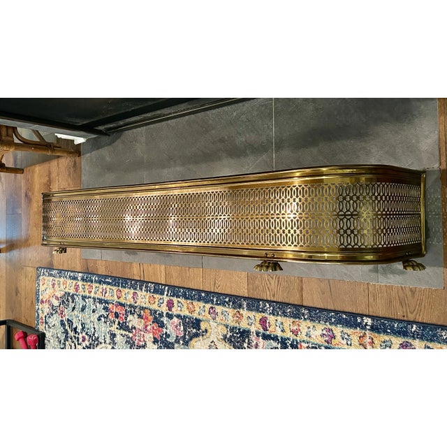 Campaign Vintage Brass Footed Fireplace Fender For Sale - Image 3 of 7