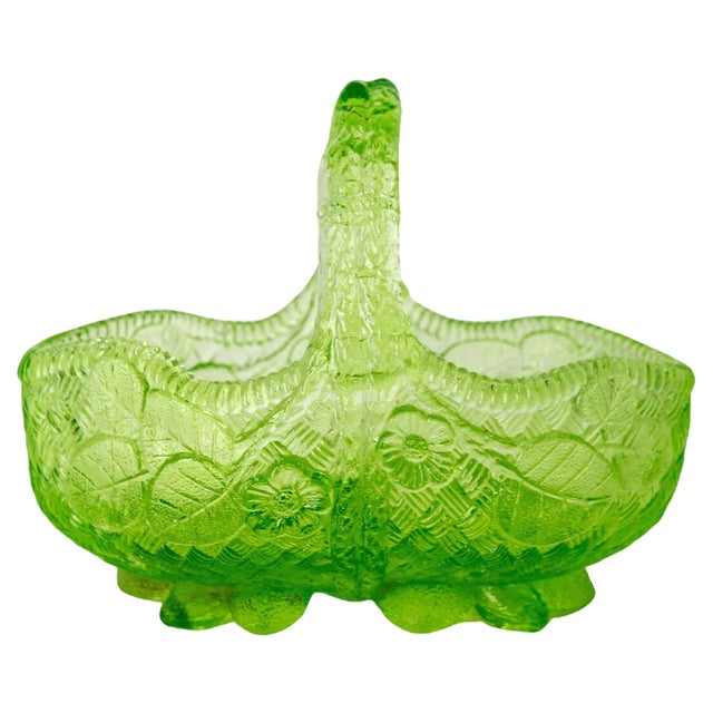 Green Glass Basket Centerpiece or Vide Poche, French, 1900s For Sale