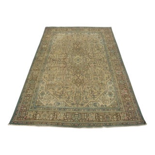 Tabriz Rug 9’8” X 12’9” Pink Wool Vintage Distressed Hand-Knotted Carpet For Sale