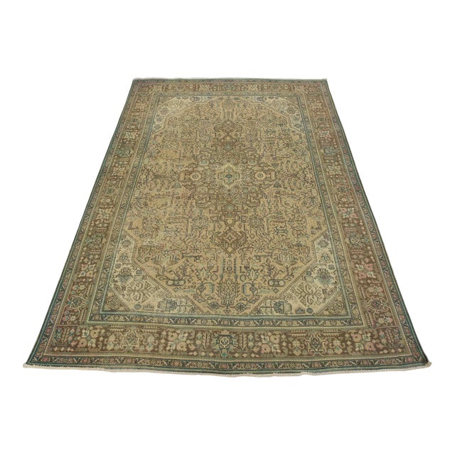 Tabriz Rug 9’8” X 12’9” Pink Wool Vintage Distressed Hand-Knotted Carpet For Sale