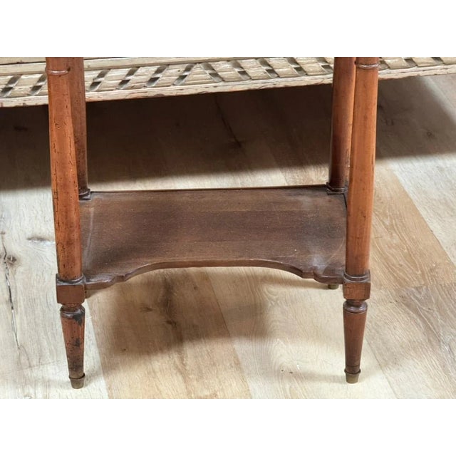 A French Directoire Marble-Top Walnut Bedside Table Circa 1800, Height 28 1/4 x width 16 1/2 x depth 12 inches.