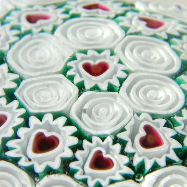 Mid 20th Century Vintage Murano Fratelli Toso Millefiori Heart Flower Mosaic Aventurine Italian Art Glass Paperweight For Sale - Image 5 of 6