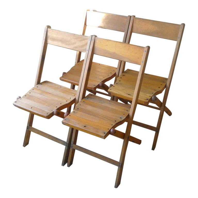 1930s Vintage Palmer Snyder Wooden Folding Chairs Set of 4 Chairish