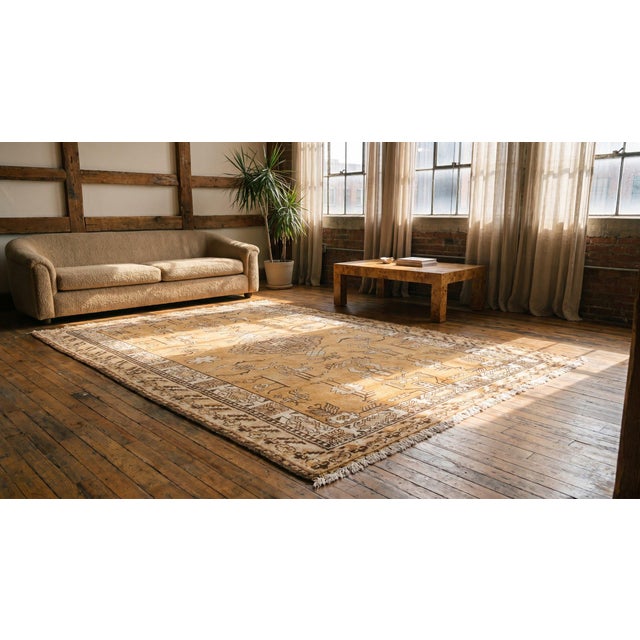 Early 20th Century 1900s Tan Camel Medallion Antique Khotan East Turkestan Rug 4'4" X 8'9" Handknotted Wool Carpet For Sale - Image 5 of 7