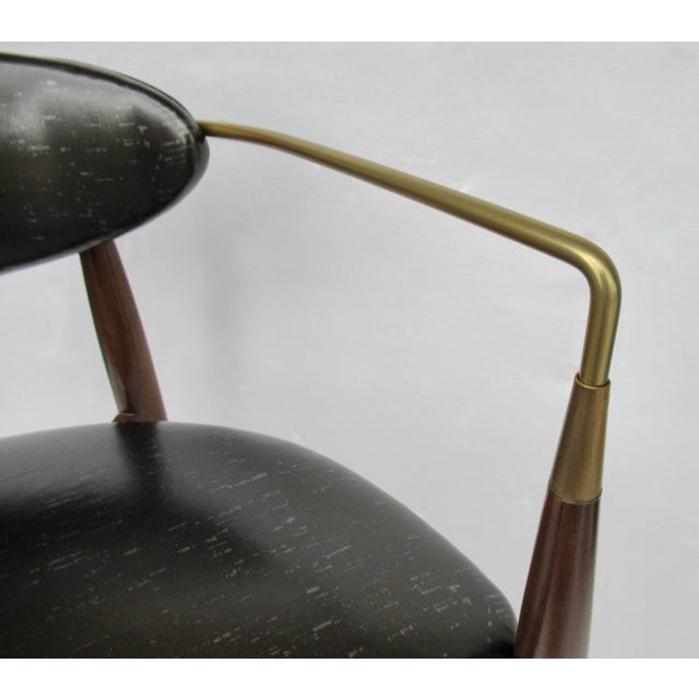 C.1950's Dan Johnson for Selig of Denmark, Walnut & Brass "Viscount" Accent/Lounge Chair With Brentano Textile For Sale - Image 11 of 18
