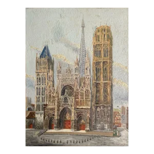1920 Bernard Langrune Rouen Cathedral Oil on Canvas