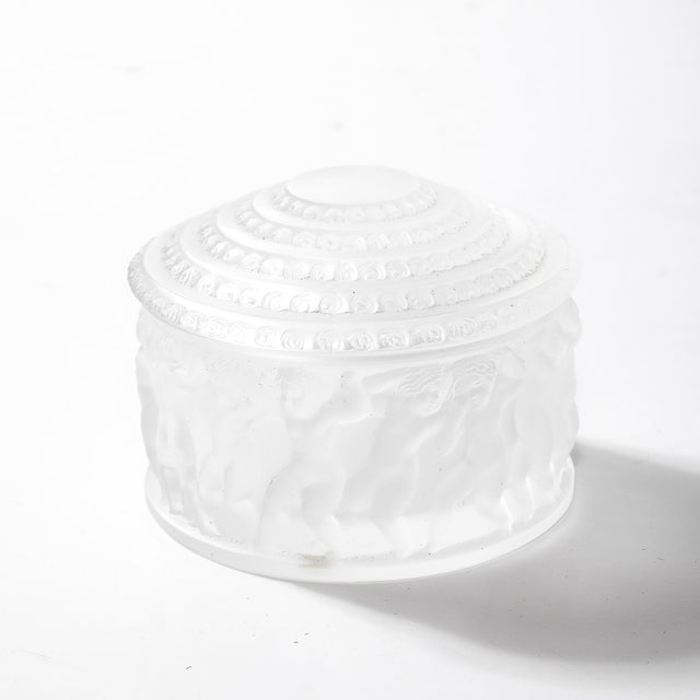 Mid-Century Modernist Crystal Les Enfants Lidded Powder Box Signed Lalique For Sale - Image 16 of 18