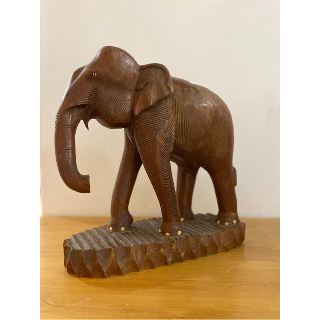 Mid 20th Century Vintage Teak Wood Hand Carved Elephant Bookends - a Pair For Sale - Image 5 of 10
