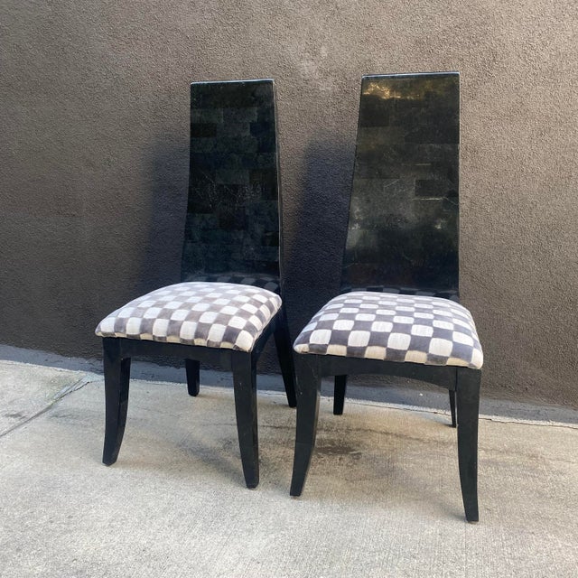 1980s Pair of Black Tessellated Stone Chairs For Sale - Image 10 of 10