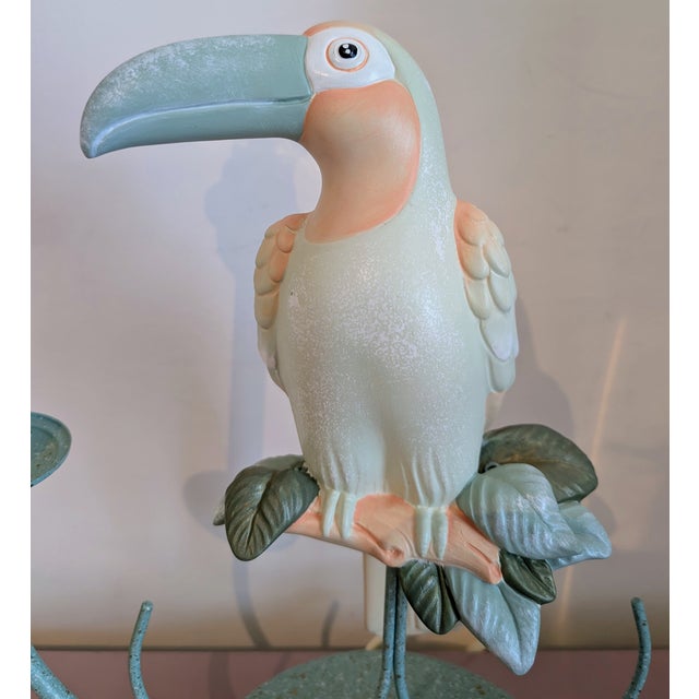 Metal Vintage Ceramic Pastel Toucan Lamp, 1980s For Sale - Image 7 of 10