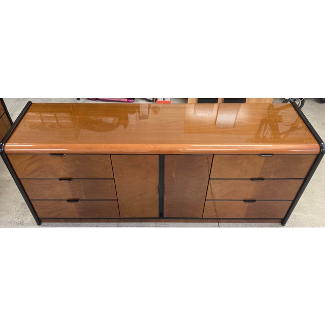 Vintage 1980s Deco Revival Alf Italia Mahogany Burl Wood & Black Lacquer 4-Piece Bedroom Set - Eastern King For Sale - Image 11 of 17