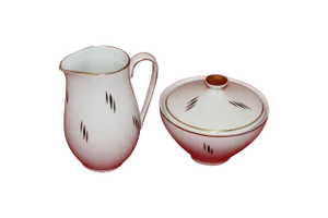 Mid-Century Modern JLMenau/Graf Von Henneberg German Porcelain Covered Sugar & Creamer White & Gold