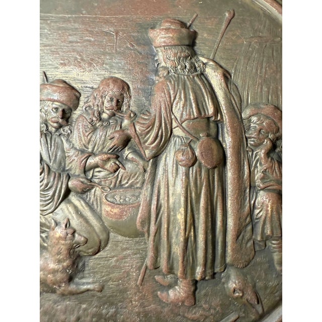 Metal Large 14lbs Antique Ornate Bronze Patinated Cast Iron Relief Wall Charger Plaque For Sale - Image 7 of 12