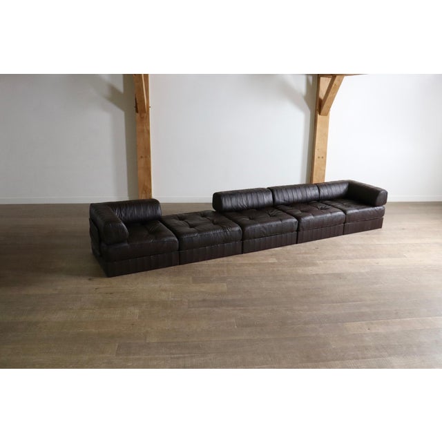 Mid-Century Modern DS-88 Modular Sofa in Dark Brown Patchwork Leather from de Sede, Switzerland, 1970s, Set of 5 For Sale - Image 3 of 14
