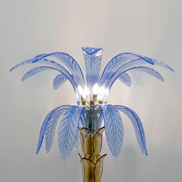 Blue Murano Glass and Brass Palm Tree Floor Lamps from Maestri Muranesi, 1970s, Set of 2 For Sale - Image 8 of 14