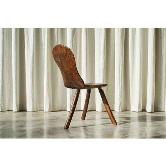 Wood Antique Wabi Sabi Carved Tripod Side Chair For Sale - Image 7 of 10