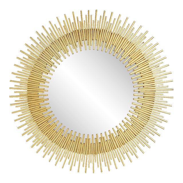 Large Gilded Metal Sunburst Mirror For Sale