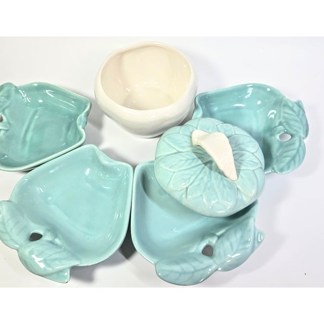 Ceramic Mid Century Teal Pear Serving Set- Set of Five For Sale - Image 7 of 12