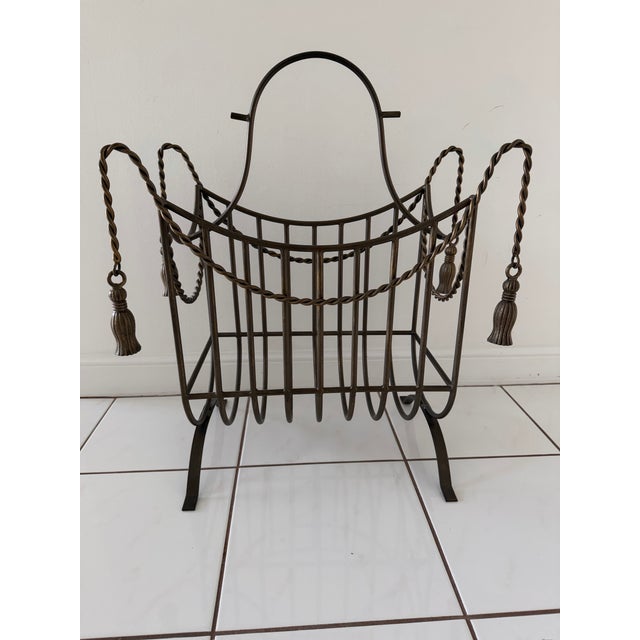 Hollywood Regency Tassle Magazine Rack For Sale - Image 4 of 7