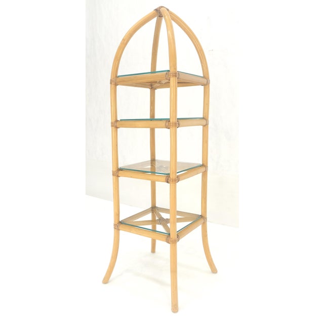 McGuire Bamboo & Leather Figural 13" Square Profile Dome Shape Etagere MINT For Sale - Image 4 of 13