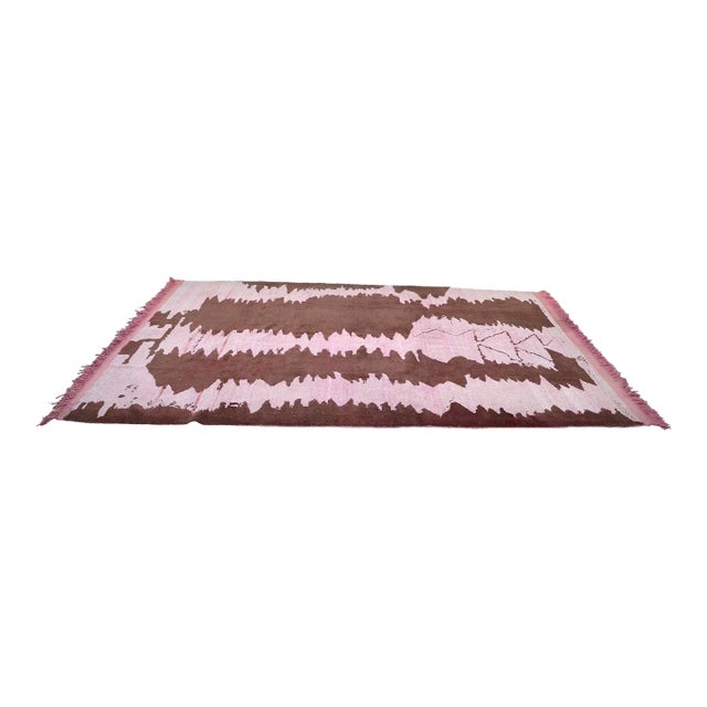 1960s Pink & Brown Design Wool Anatolian Oversize Carpet For Sale