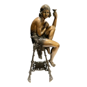 Vintage Bronze Deco Sculpture, Seated Woman