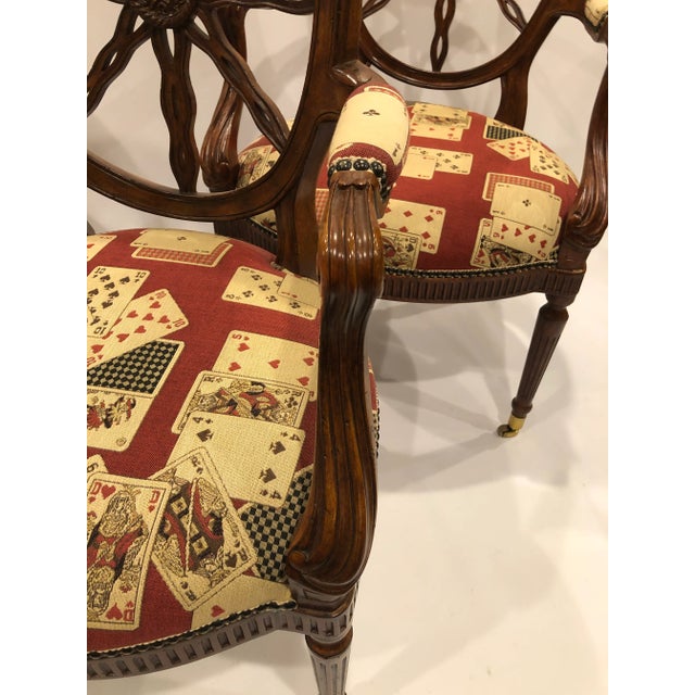Wood Maitland Smith Carved Wood & Upholstered Armchairs -Set of 4 For Sale - Image 7 of 13