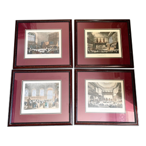 Set of 4 Antique Framed Aquatints of English Courts