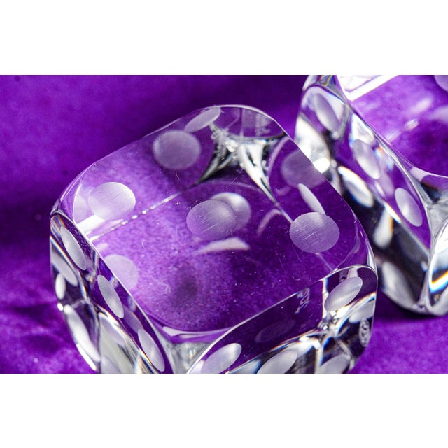 Glass Pair of Large Decorative Vintage Baccarat Crystal Glass Dice Paperweight Display For Sale - Image 7 of 13