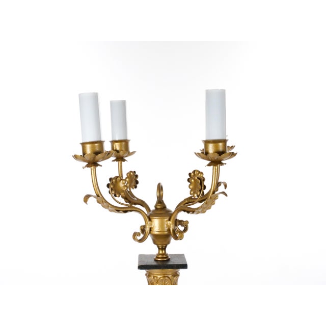 Neoclassical 20th-Century Italian Neoclassical Style Black Gilt Painted Wood Torchiere Lamps For Sale - Image 3 of 12