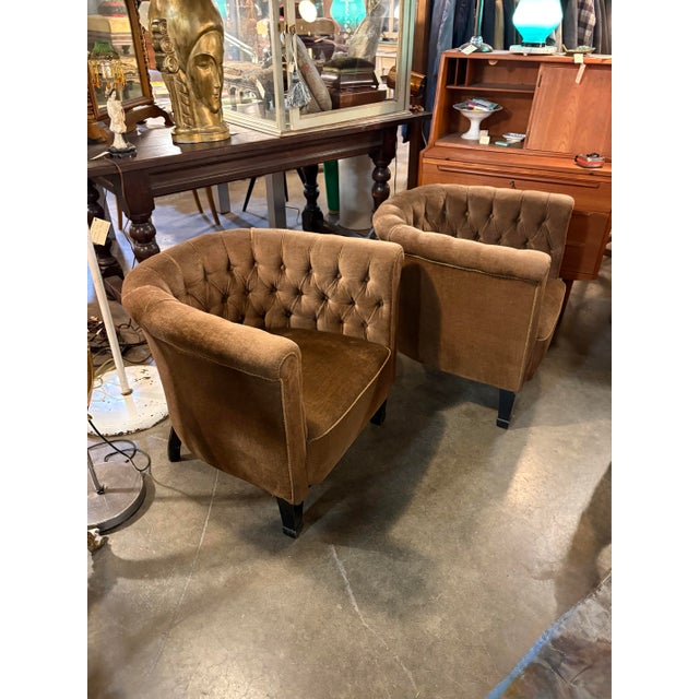 1940s Tufted Corduroy Club Chairs a Pair For Sale - Image 4 of 10