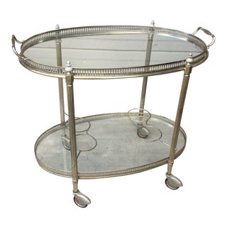 Vintage French Brass and Glass Bar Cart For Sale