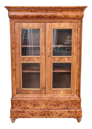 Antique French Louis Philippe Burl Wood Vitrine Cabinet