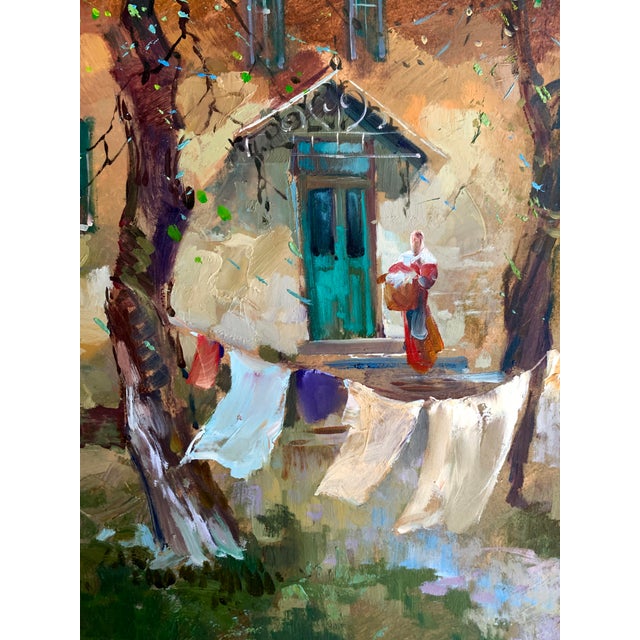 Paper Oil Painting a Light Breeze in the Yard Yuriy Suprunchuk For Sale - Image 7 of 12
