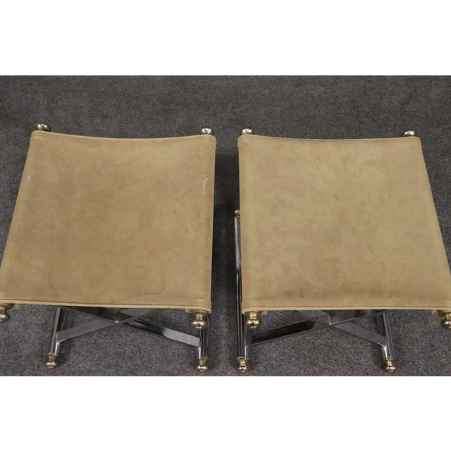 Steel and Brass Leather Upholstered X Form Jansen Style Stool For Sale In Philadelphia - Image 6 of 10
