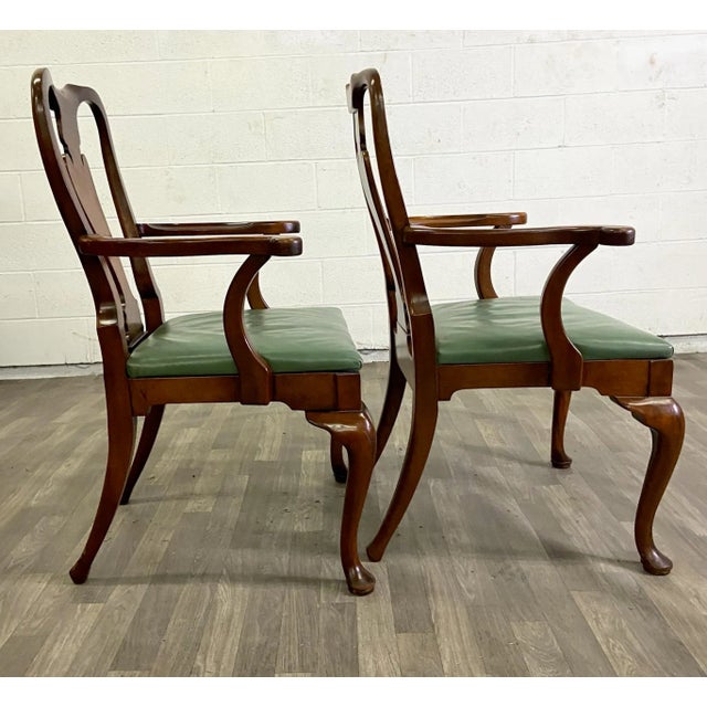 Vintage Queen Anne Wood and Vinyl Dining Arm Chairs - Pair For Sale In Kansas City - Image 6 of 8