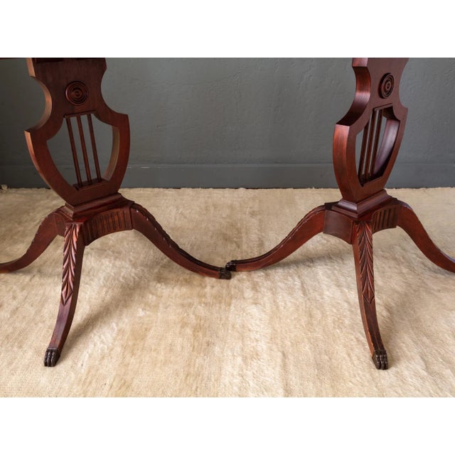 Set of Mersman Harp and Lyre Mahogany SideTables With Brass Feet and Drawers For Sale - Image 12 of 17