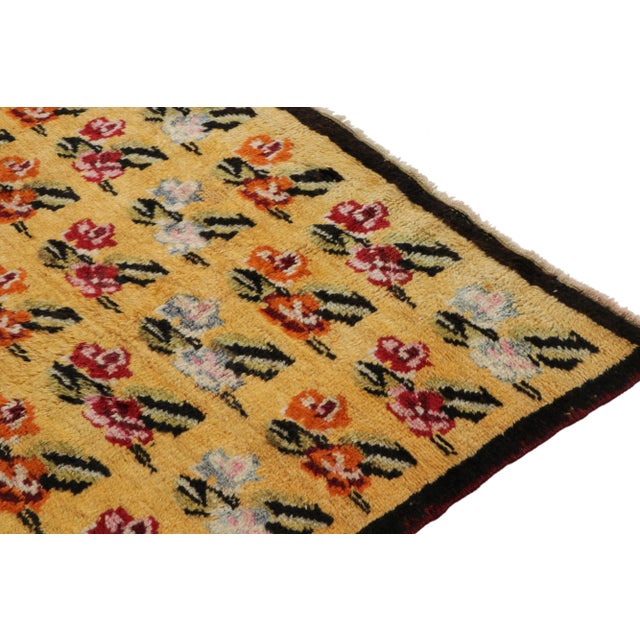 1960s Vintage Deco Rug in Gold, Pink-Red All Over Floral Pattern For Sale - Image 4 of 8