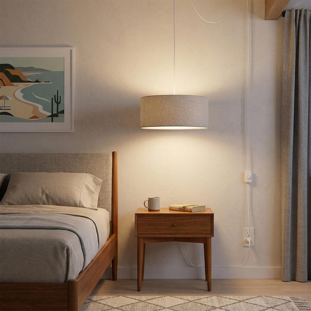 Crafted with satin nickel and a turquoise linen shade, the Stretch Swag Kit is a modern lighting solution by the NOVA...