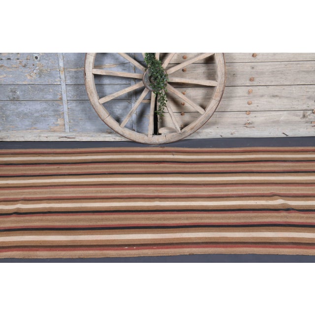 Traditional Vintage Turkish Hand-Knotted Wool Cotton Brown Kilim Runner For Sale - Image 3 of 10