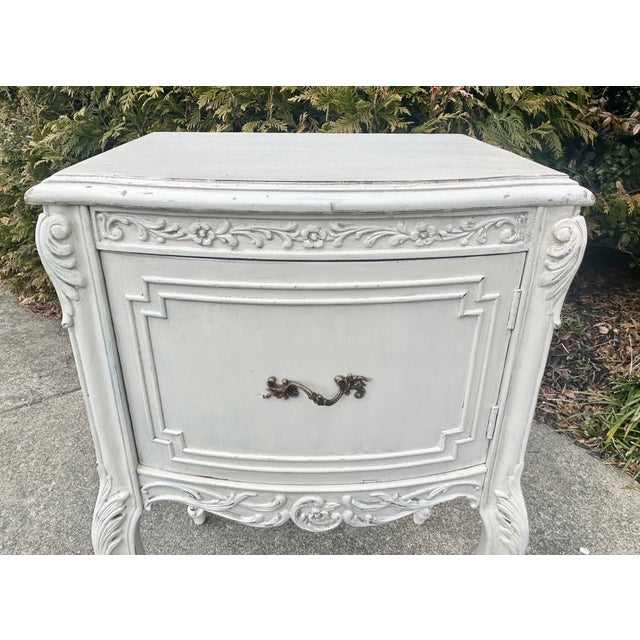 Antique French Style Carved Table/Nightstand in Distressed Antique White Finish For Sale - Image 10 of 13